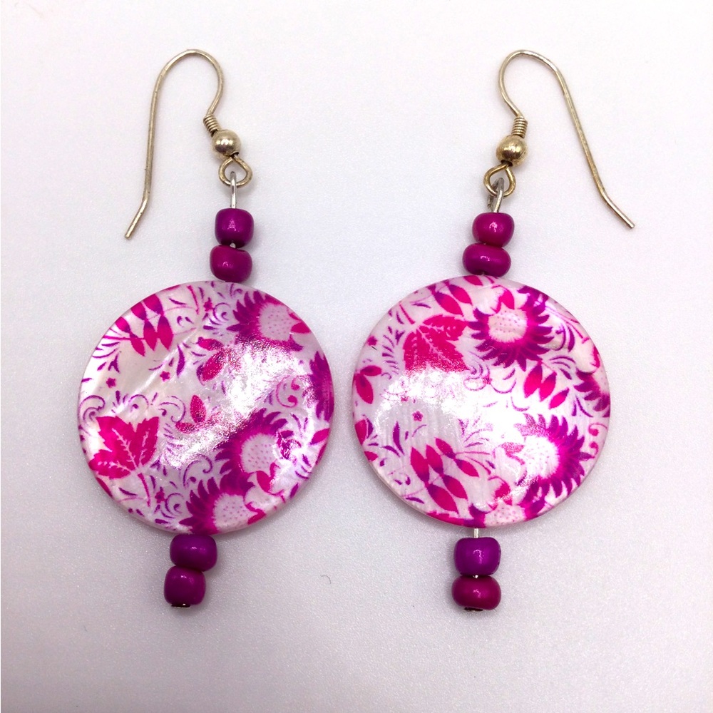 Pink and White Disc Earrings